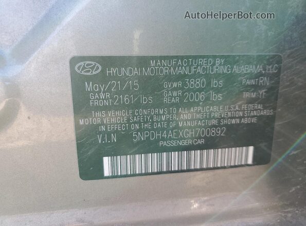 5NPDH4AEXGH700892 2016 HYUNDAI ELANTRA Серебряный Вид подкапотного пространства
