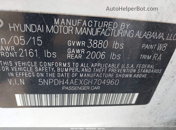 5NPDH4AEXGH704960 2016 HYUNDAI ELANTRA White Engine compartment view