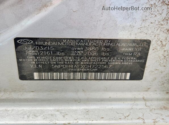 5NPDH4AEXGH722567 2016 HYUNDAI ELANTRA Silver Vista del compartimento del motor