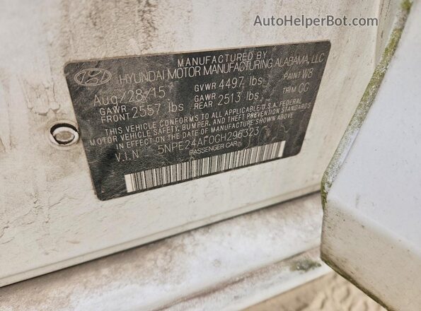 5NPE24AF0GH296323 2016 HYUNDAI SONATA White Widok naklejki z numerem VIN