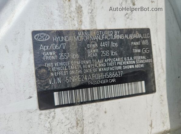 5NPE24AF0HH586627 2017 HYUNDAI SONATA Белый Вид подкапотного пространства