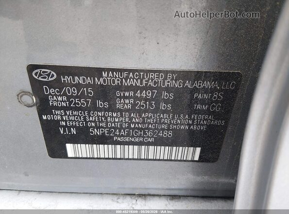 5NPE24AF1GH362488 2016 HYUNDAI SONATA Серый Вид подкапотного пространства