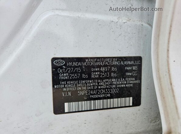 5NPE24AF2GH333002 2016 HYUNDAI SONATA Белый Вид подкапотного пространства