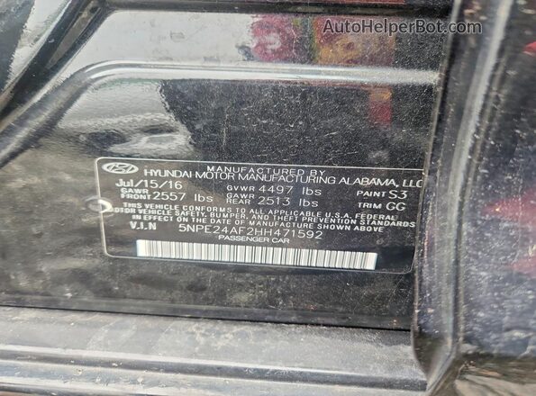 5NPE24AF2HH471592 2017 HYUNDAI SONATA Черный Вид подкапотного пространства