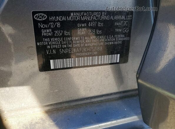 5NPE24AF2KH757188 2019 HYUNDAI SONATA Серый Вид подкапотного пространства
