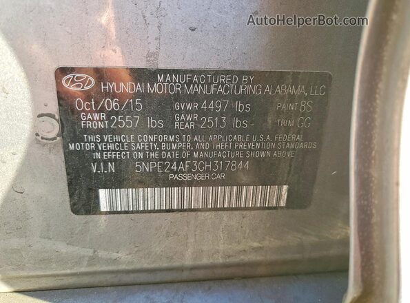 5NPE24AF3GH317844 2016 HYUNDAI SONATA Серебряный Вид подкапотного пространства