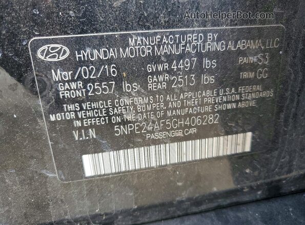 5NPE24AF5GH406282 2016 HYUNDAI SONATA Black Вид наклейки з VIN-кодом