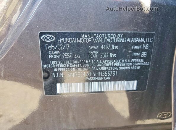 5NPE24AF5HH555731 2017 HYUNDAI SONATA Коричневый Вид подкапотного пространства