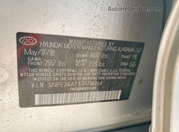 5NPE24AF5JH714964 2018 HYUNDAI SONATA Серебряный Вид подкапотного пространства