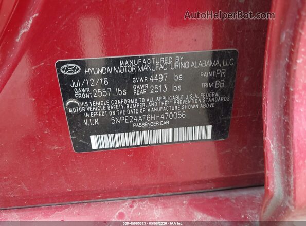 5NPE24AF6HH470056 2017 HYUNDAI SONATA Red Vista del compartimento del motor