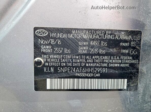 5NPE24AF6HH529591 2017 HYUNDAI SONATA Серебряный Вид подкапотного пространства