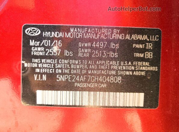 5NPE24AF7GH404808 2016 HYUNDAI SONATA Бордовый Вид подкапотного пространства