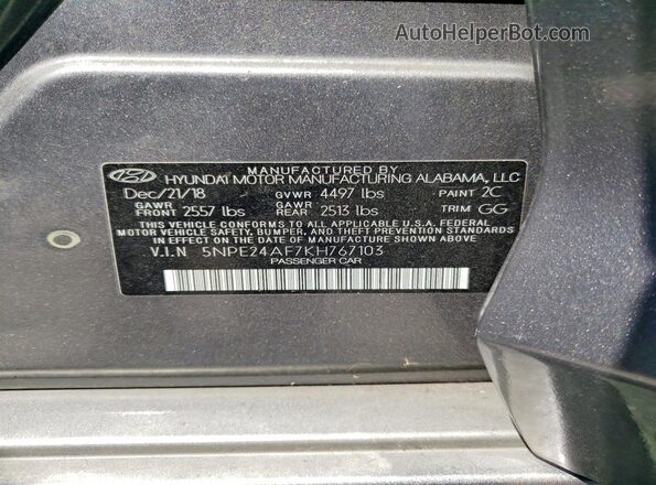 5NPE24AF7KH767103 2019 HYUNDAI SONATA Серый Вид подкапотного пространства