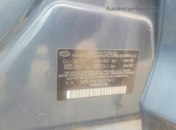 5NPE24AF8GH331612 2016 HYUNDAI SONATA Blue Widok komory silnika