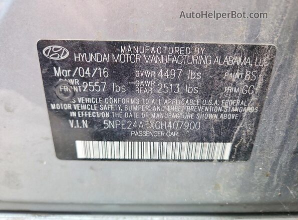 5NPE24AFXGH407900 2016 HYUNDAI SONATA Серый Вид подкапотного пространства
