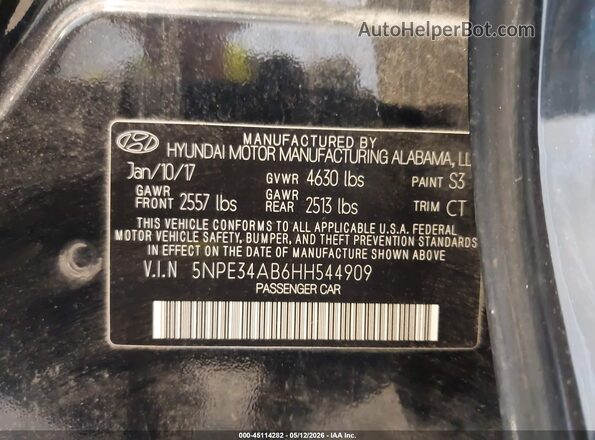 5NPE34AB6HH544909 2017 HYUNDAI SONATA Черный Вид подкапотного пространства