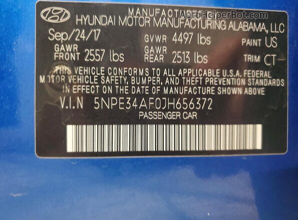 5NPE34AF0JH656372 2018 HYUNDAI SONATA Blue Շարժիչի բաժամունքի տեսք