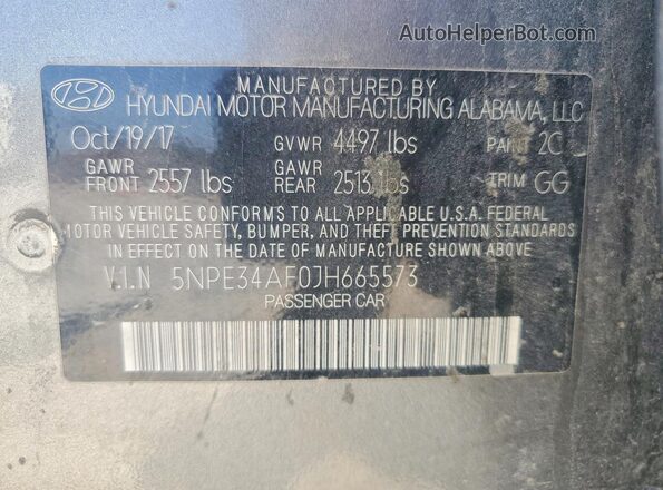5NPE34AF0JH665573 2018 HYUNDAI SONATA Серый Вид наклейки с VIN-кодом