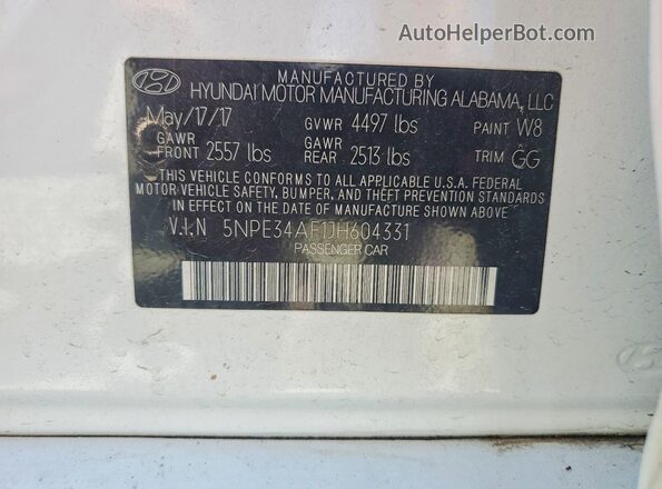 5NPE34AF1JH604331 2018 HYUNDAI SONATA White Vista del compartimento del motor