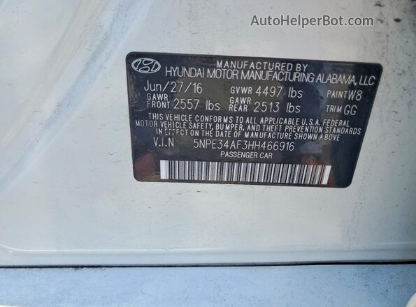 5NPE34AF3HH466916 2017 HYUNDAI SONATA Белый Вид наклейки с VIN-кодом