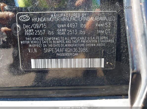 5NPE34AF4GH363986 2016 HYUNDAI SONATA Синий Вид подкапотного пространства