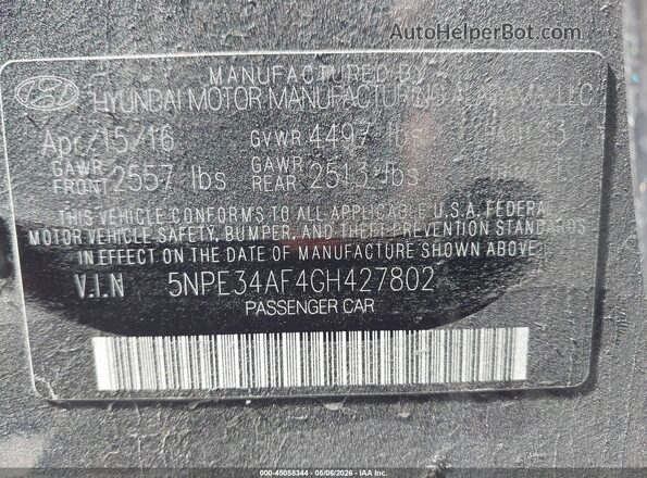 5NPE34AF4GH427802 2016 HYUNDAI SONATA Черный Вид подкапотного пространства