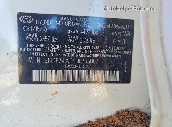 5NPE34AF4HH515007 2017 HYUNDAI SONATA Белый Вид подкапотного пространства