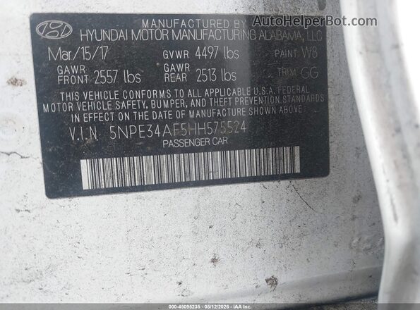 5NPE34AF5HH575524 2017 HYUNDAI SONATA White Engine compartment view