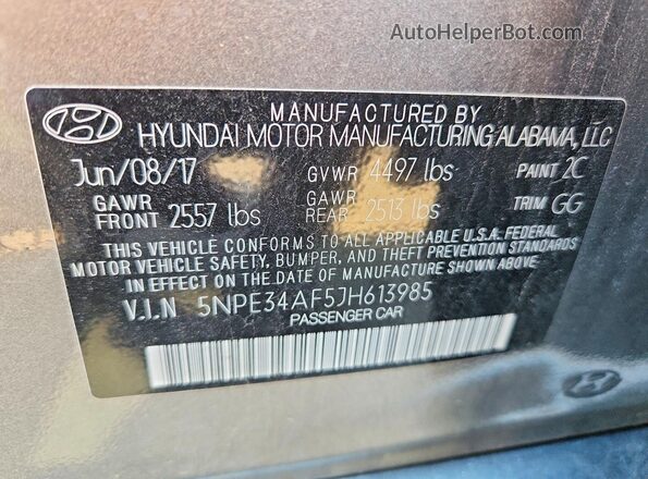 5NPE34AF5JH613985 2018 HYUNDAI SONATA Gray Vista del compartimento del motor