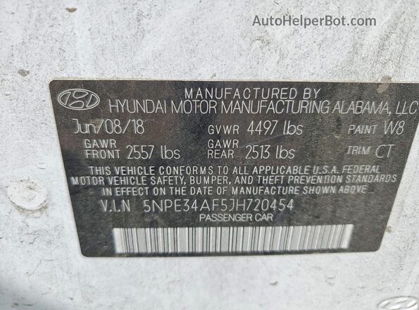 5NPE34AF5JH720454 2018 HYUNDAI SONATA Белый Вид наклейки с VIN-кодом