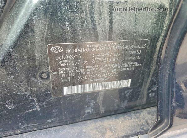 5NPE34AF8GH318775 2016 HYUNDAI SONATA Black Widok komory silnika