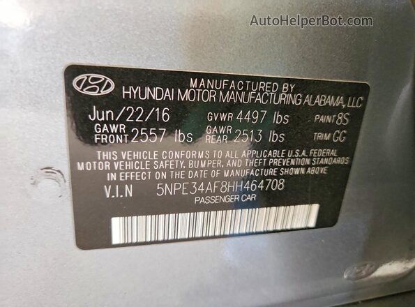 5NPE34AF8HH464708 2017 HYUNDAI SONATA Серебряный Вид подкапотного пространства