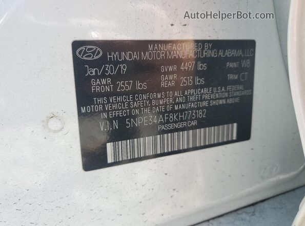 5NPE34AF8KH773182 2019 HYUNDAI SONATA Белый Вид подкапотного пространства