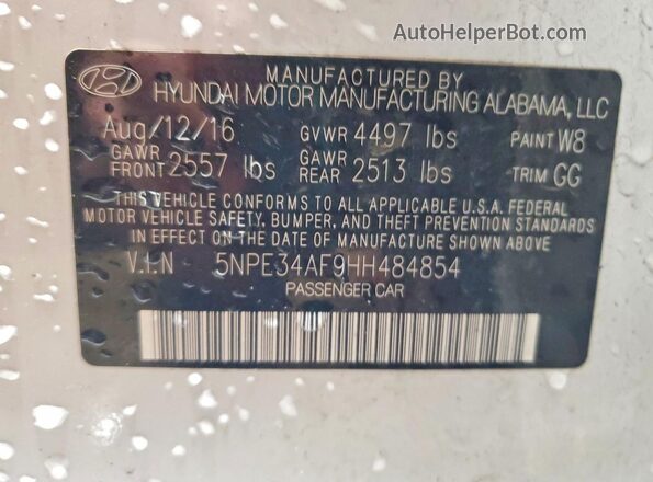 5NPE34AF9HH484854 2017 HYUNDAI SONATA Белый Вид подкапотного пространства