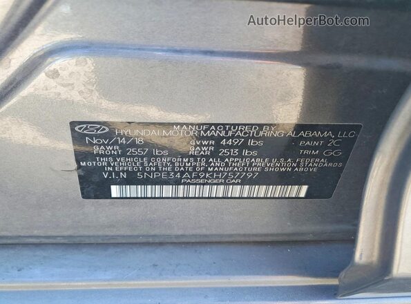 5NPE34AF9KH757797 2019 HYUNDAI SONATA Серый Вид подкапотного пространства