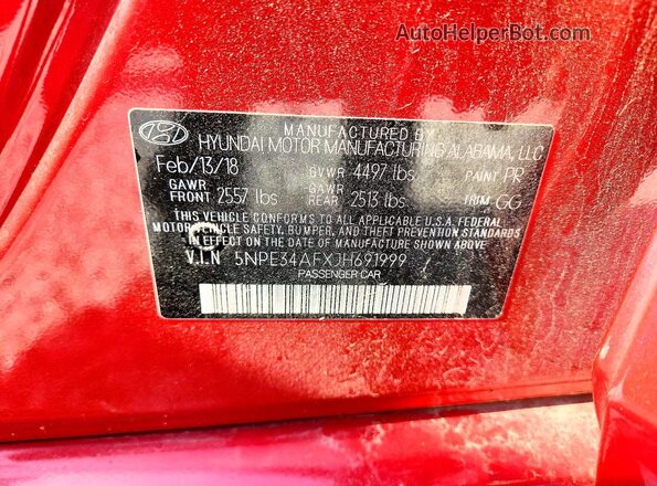5NPE34AFXJH691999 2018 HYUNDAI SONATA Красный Вид подкапотного пространства