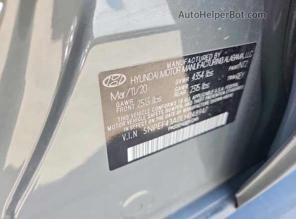 5NPEF4JA0LH048947 2020 HYUNDAI SONATA Серый Вид подкапотного пространства