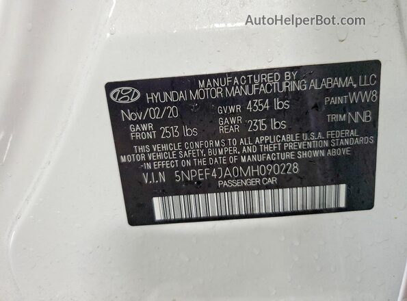 5NPEF4JA0MH090228 2021 HYUNDAI SONATA Белый Вид наклейки с VIN-кодом