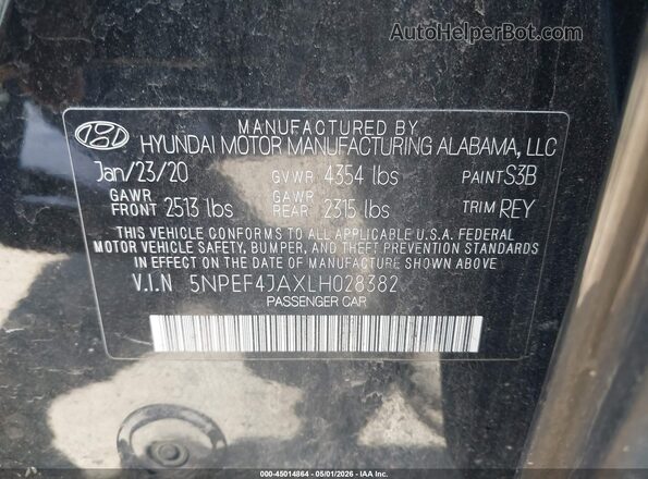 5NPEF4JAXLH028382 2020 HYUNDAI SONATA Черный Вид подкапотного пространства