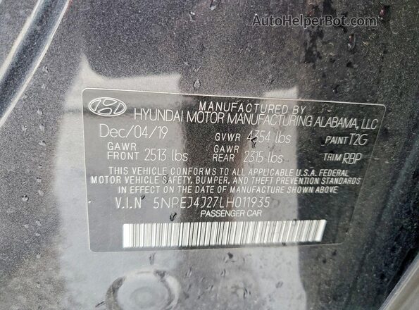 5NPEJ4J27LH011935 2020 HYUNDAI SONATA Угольный Вид подкапотного пространства