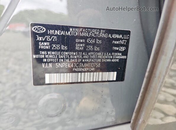 5NPEK4JC3MH110758 2021 HYUNDAI SONATA Gray Engine compartment view