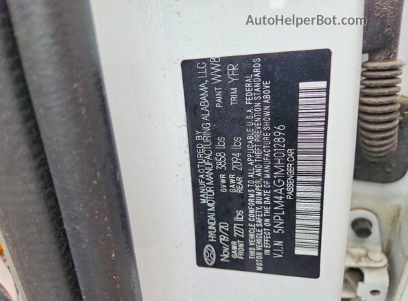 5NPLM4AG1MH012896 2021 HYUNDAI ELANTRA Белый Вид подкапотного пространства