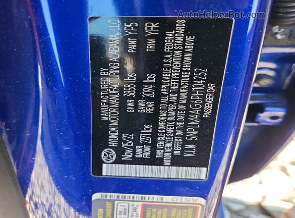 5NPLM4AG6PH104252 2023 HYUNDAI ELANTRA Blue Vista del compartimento del motor