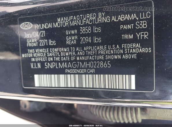 5NPLM4AG7MH022865 2021 HYUNDAI ELANTRA Черный Вид подкапотного пространства