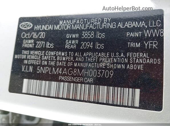 5NPLM4AG8MH003709 2021 HYUNDAI ELANTRA White Widok komory silnika