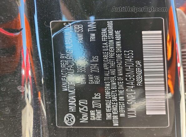 5NPLP4AG8MH014653 2021 HYUNDAI ELANTRA Черный Вид наклейки с VIN-кодом
