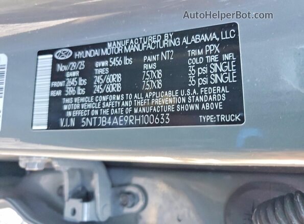 5NTJB4AE9RH100633 2024 HYUNDAI SANTA Серый Вид наклейки с VIN-кодом