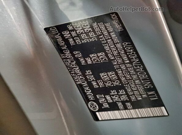 5NTJBDAE7NH034979 2022 HYUNDAI SANTA Синий Вид подкапотного пространства