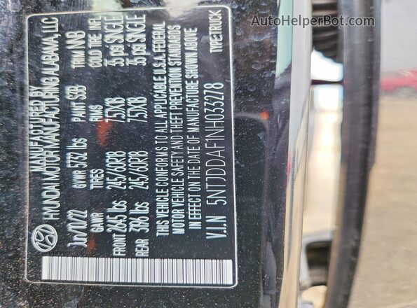 5NTJDDAF1NH033278 2022 HYUNDAI SANTA Черный Вид наклейки с VIN-кодом