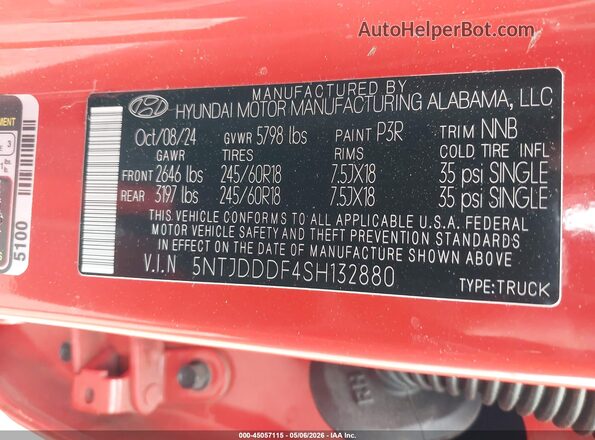 5NTJDDDF4SH132880 2025 HYUNDAI SANTA CRUZ Красный Вид подкапотного пространства